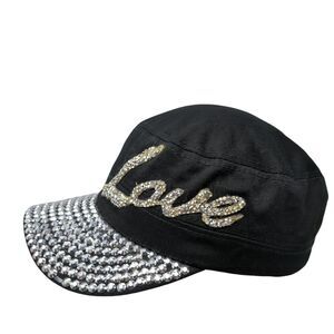 Love Strapback Cadet Army Cap Black One Size Rhinestone Bling Something Special